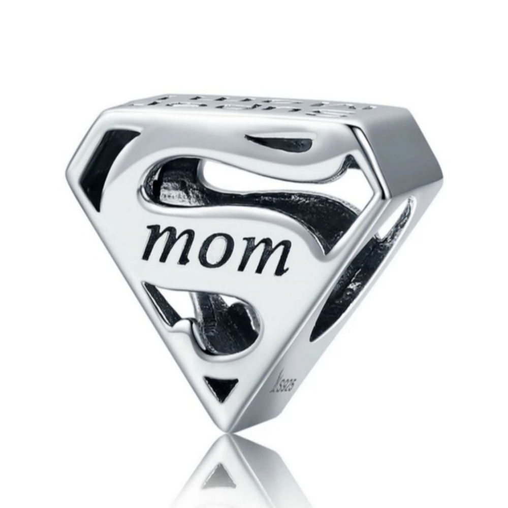 S925 Sterling Silver SuperMom Mothers Day European Style Charm Bead